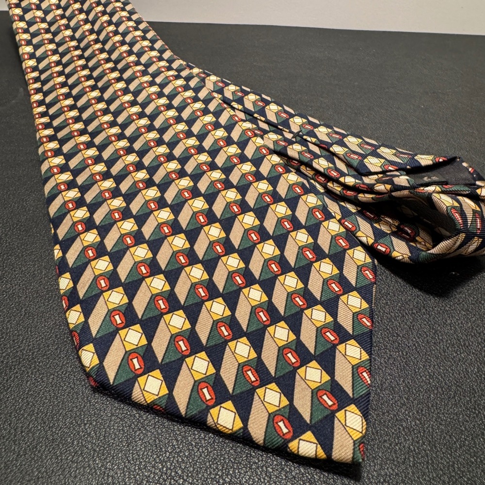 Structure Tie Multicolor Geometric Silk Italian Fabric Vintage Retro Abstract